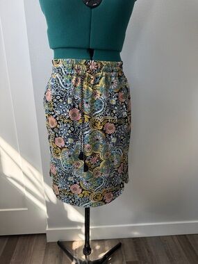 Elastic-Waist Floral Paisley Mid Skirt - Black Multi